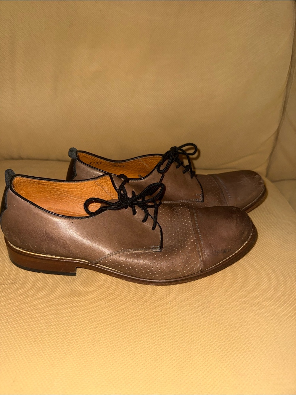 Men's Penny Luck Shoes Brown Leather Lace-Up Dress Oxfords